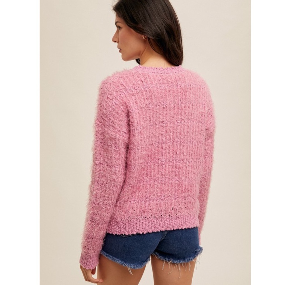 "The McKenna" Pink Fluffy Soft Sweater - Picture 2 of 2